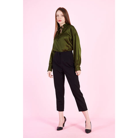 Olive Knotted Collar Satin Top | Montivo Pakistan
