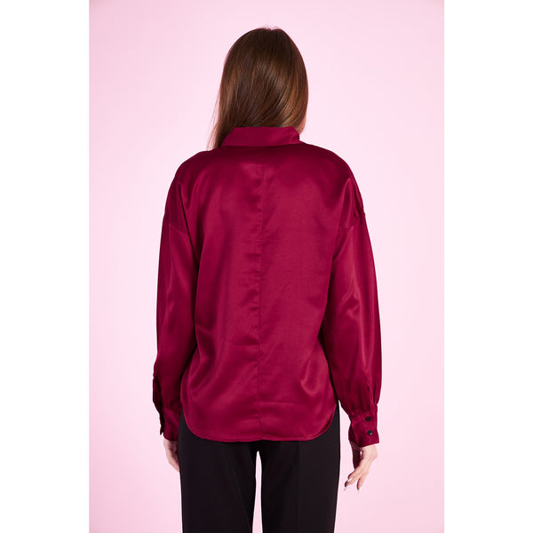 Burgandy Knotted Collar Satin Top | Montivo Pakistan