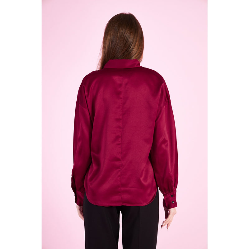 Burgandy Knotted Collar Satin Top | Montivo Pakistan