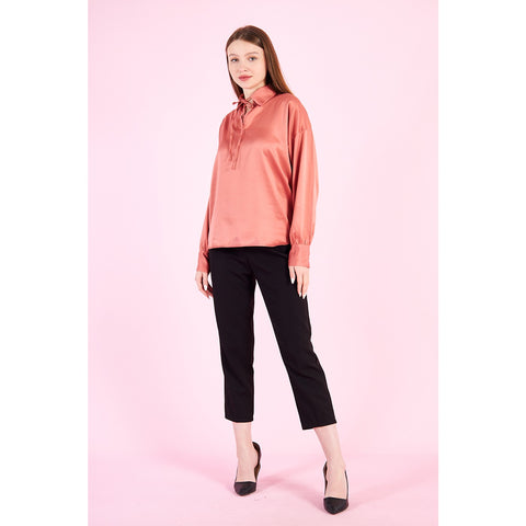 Pink Knotted Collar Satin Top | Montivo Pakistan