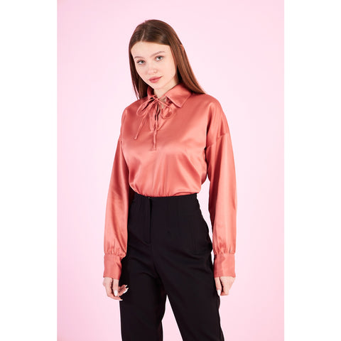 Pink Knotted Collar Satin Top | Montivo Pakistan