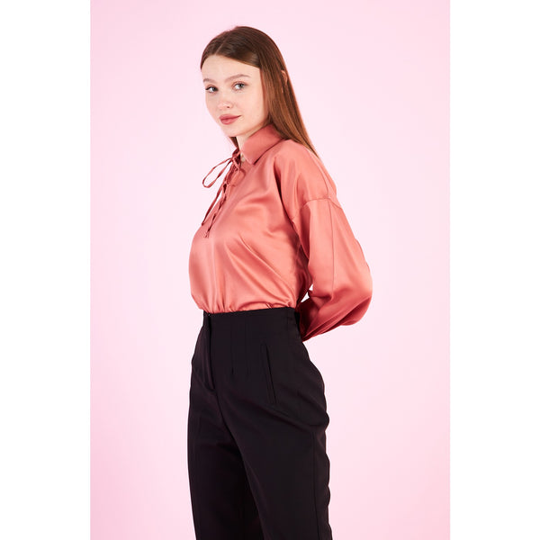 Pink Knotted Collar Satin Top | Montivo Pakistan