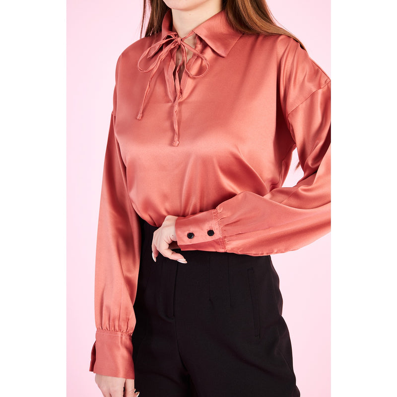 Pink Knotted Collar Satin Top | Montivo Pakistan