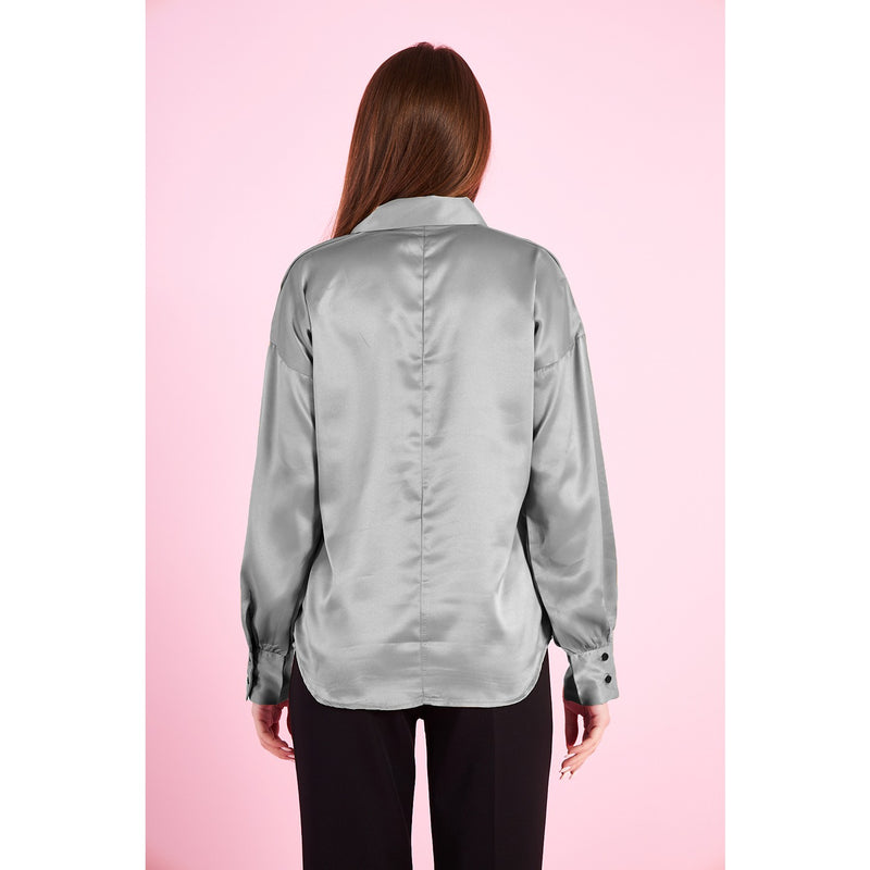 Grey Knotted Collar Satin Top | Montivo Pakistan