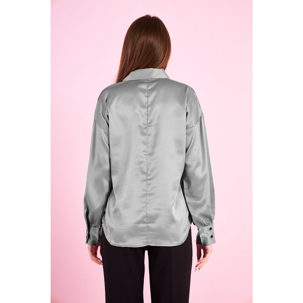 Grey Knotted Collar Satin Top | Montivo Pakistan