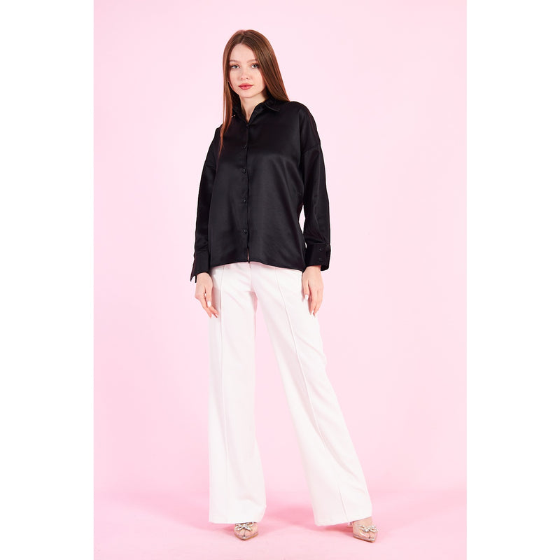 Black Button Down Satin Shirt | Montivo Pakistan