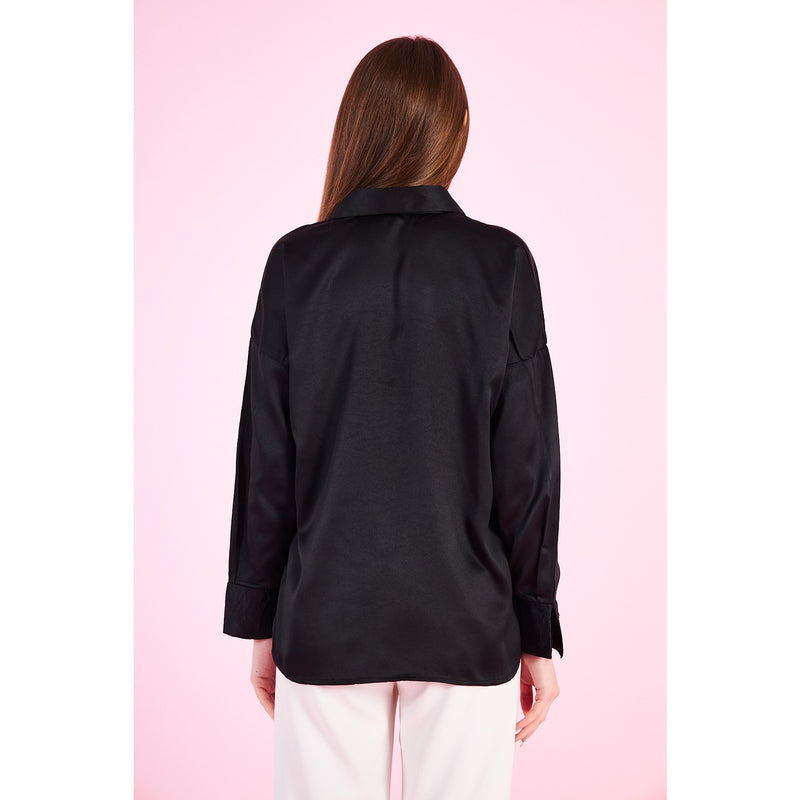 Black Button Down Satin Shirt | Montivo Pakistan