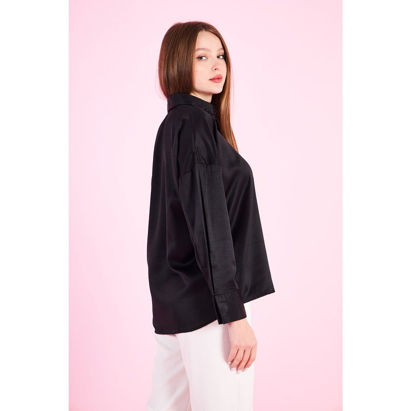 Black Button Down Satin Shirt | Montivo Pakistan