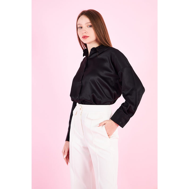 Black Button Down Satin Shirt | Montivo Pakistan
