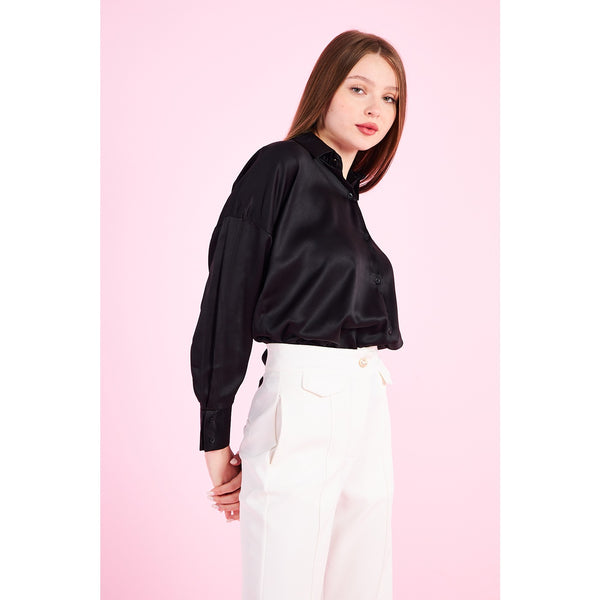 Black Button Down Satin Shirt | Montivo Pakistan