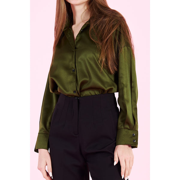 Olive Button Down Satin Shirt | Montivo Pakistan