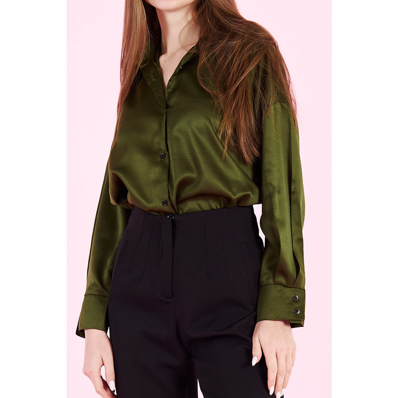 Olive Button Down Satin Shirt | Montivo Pakistan