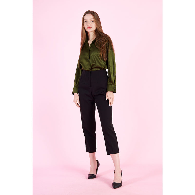 Olive Button Down Satin Shirt | Montivo Pakistan