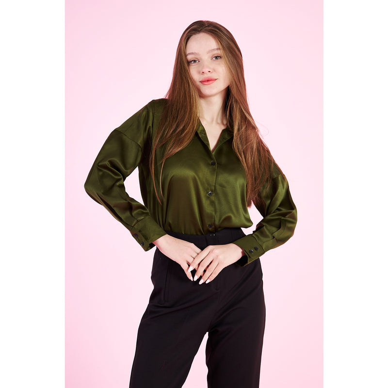 Olive Button Down Satin Shirt | Montivo Pakistan