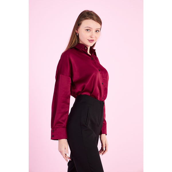 Burgundy Button Down Satin Shirt | Montivo Pakistan