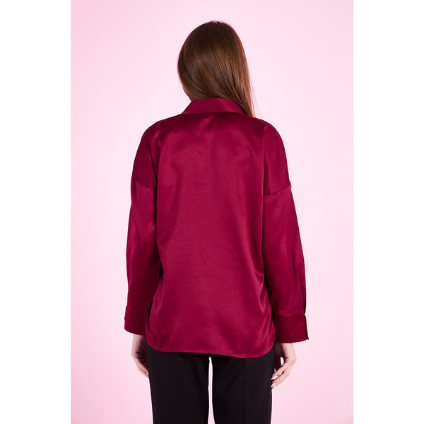 Burgundy Button Down Satin Shirt | Montivo Pakistan
