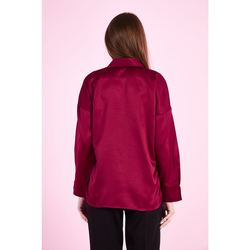 Burgundy Button Down Satin Shirt | Montivo Pakistan