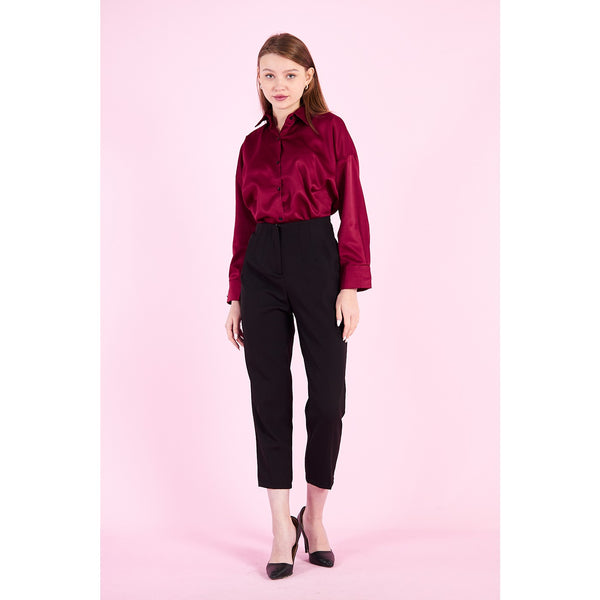 Burgundy Button Down Satin Shirt | Montivo Pakistan