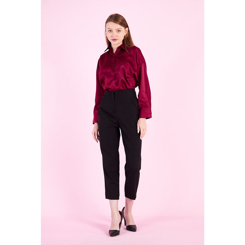 Burgundy Button Down Satin Shirt | Montivo Pakistan