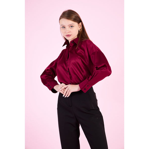 Burgundy Button Down Satin Shirt | Montivo Pakistan
