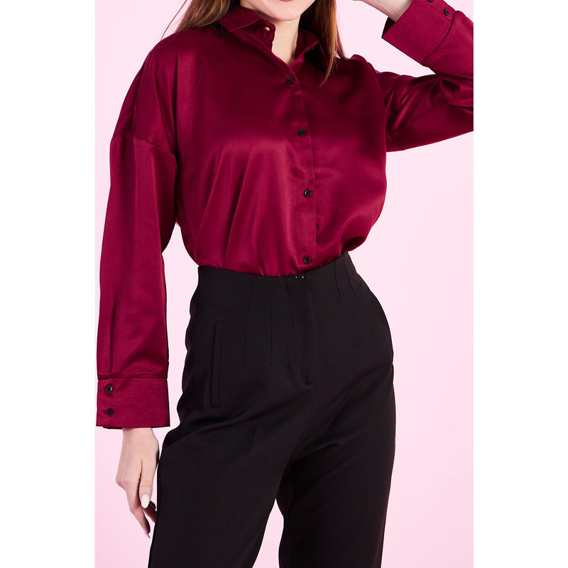 Burgundy Button Down Satin Shirt | Montivo Pakistan