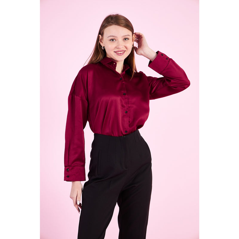 Burgundy Button Down Satin Shirt | Montivo Pakistan