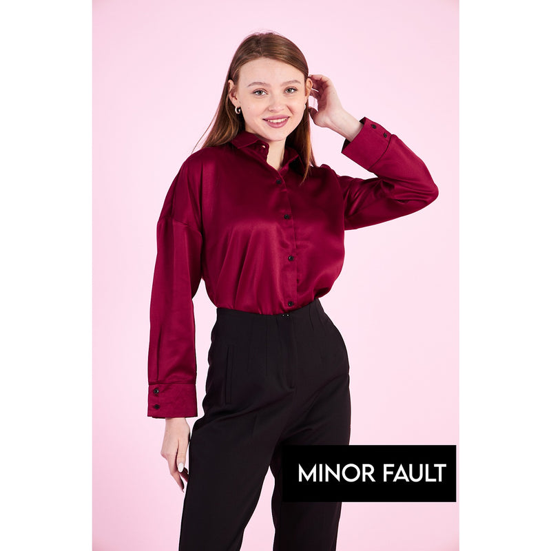 (Minor Fault) Burgundy Button Down Satin Shirt | Montivo Pakistan