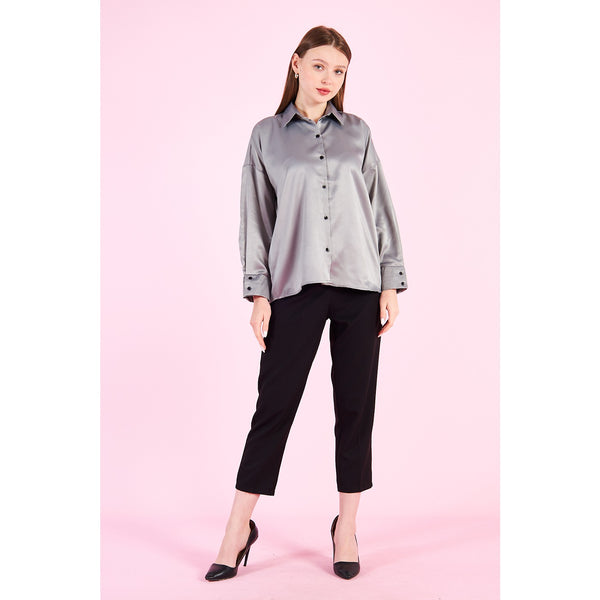 Grey Button Down Satin Shirt | Montivo Pakistan