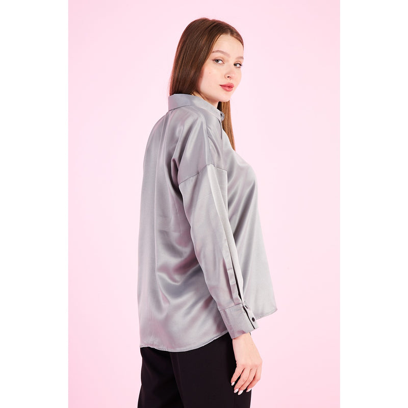 Grey Button Down Satin Shirt | Montivo Pakistan