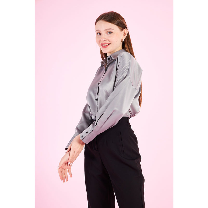 Grey Button Down Satin Shirt | Montivo Pakistan