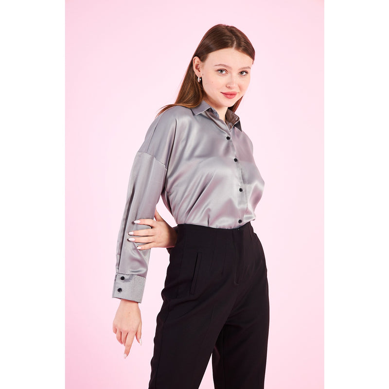 Grey Button Down Satin Shirt | Montivo Pakistan