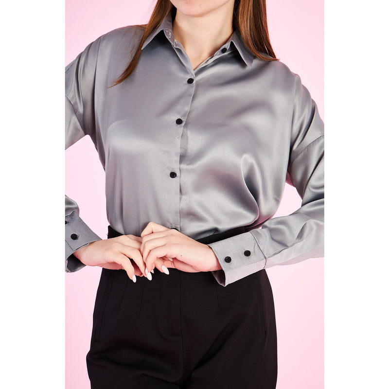 Grey Button Down Satin Shirt | Montivo Pakistan