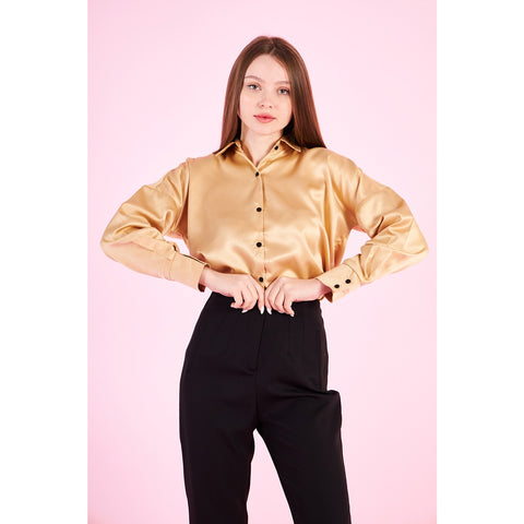 Gold Button Down Satin Shirt | Montivo Pakistan