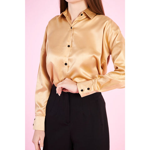 Gold Button Down Satin Shirt | Montivo Pakistan