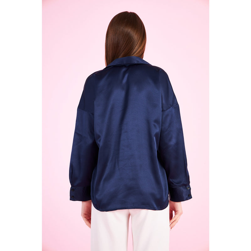 Blue Button Down Satin Shirt | Montivo Pakistan