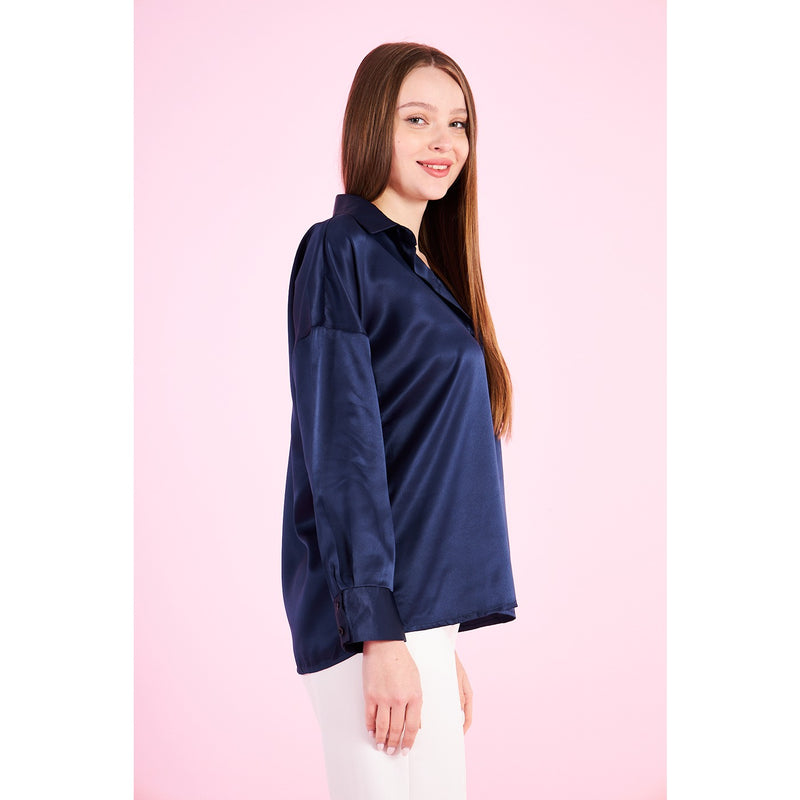 Blue Button Down Satin Shirt | Montivo Pakistan