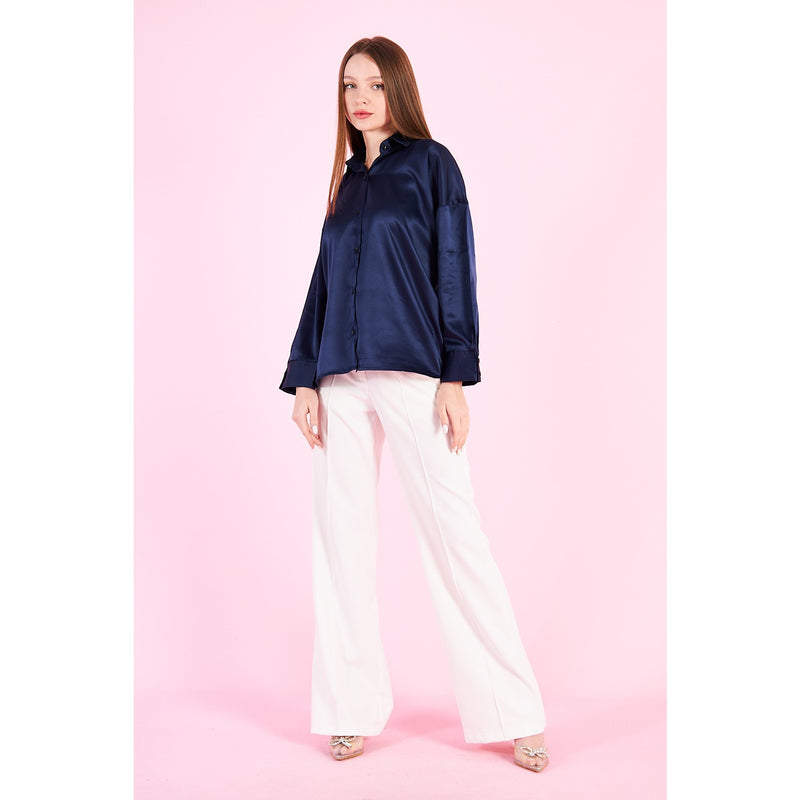 Blue Button Down Satin Shirt | Montivo Pakistan