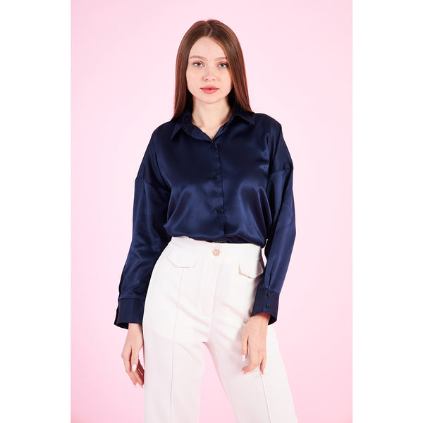 Blue Button Down Satin Shirt | Montivo Pakistan