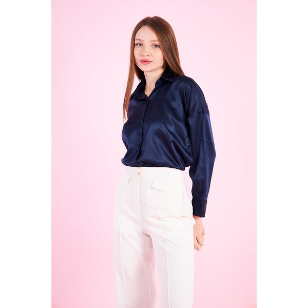 Blue Button Down Satin Shirt | Montivo Pakistan