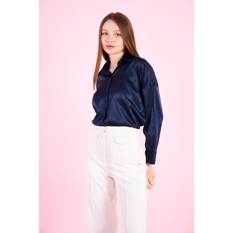 Blue Button Down Satin Shirt | Montivo Pakistan