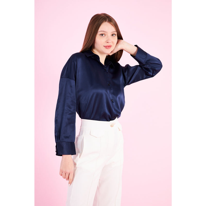 Blue Button Down Satin Shirt | Montivo Pakistan