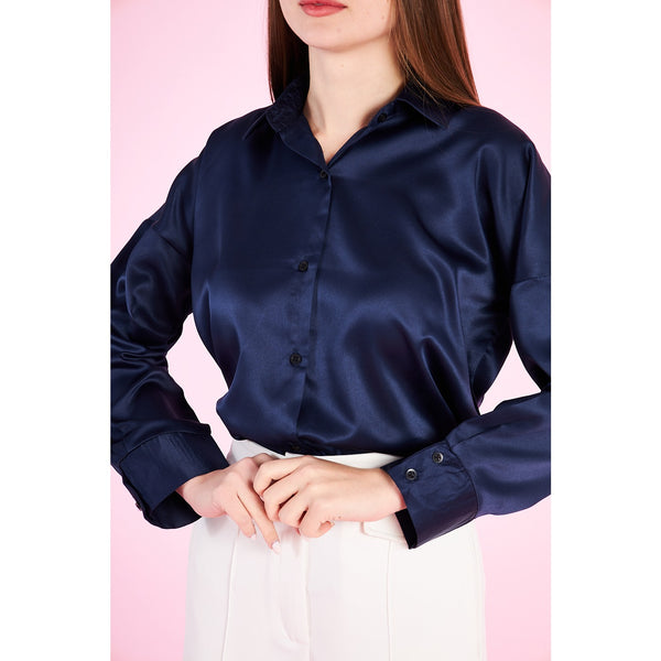 Blue Button Down Satin Shirt | Montivo Pakistan
