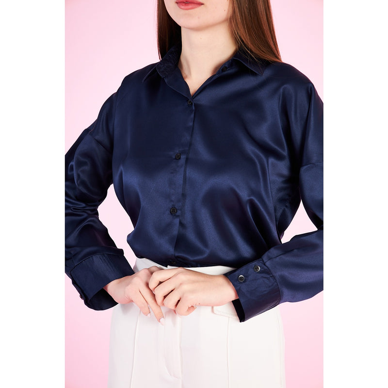 Blue Button Down Satin Shirt | Montivo Pakistan