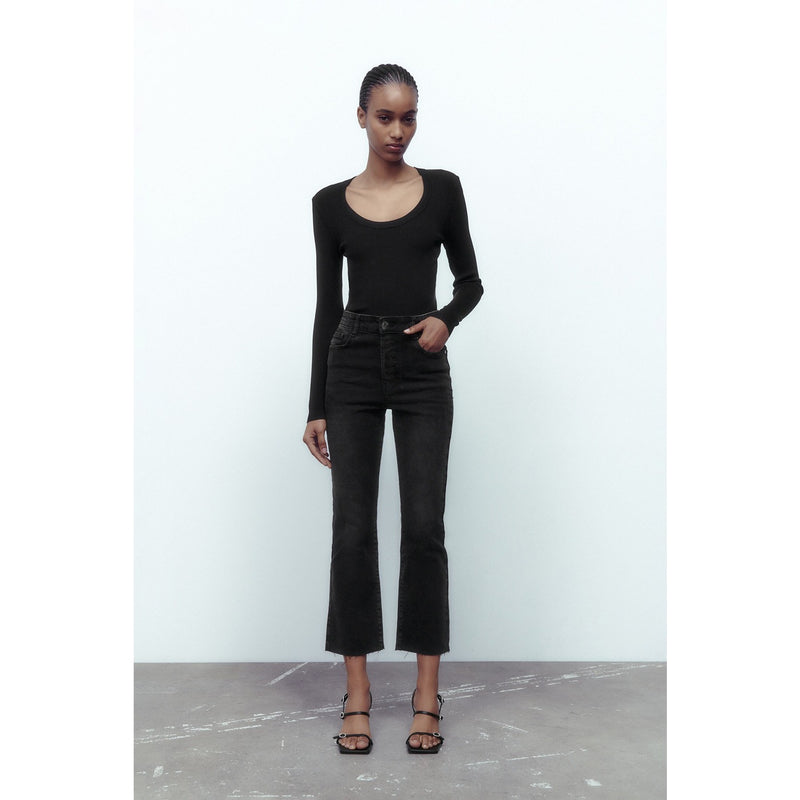 ZR Mini Flare High Waist Black Jeans | Montivo Pakistan