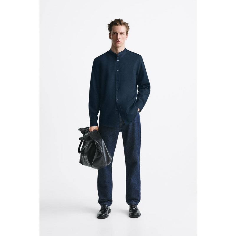 Blue Textured Mao Collar Shirt | Montivo Pakistan