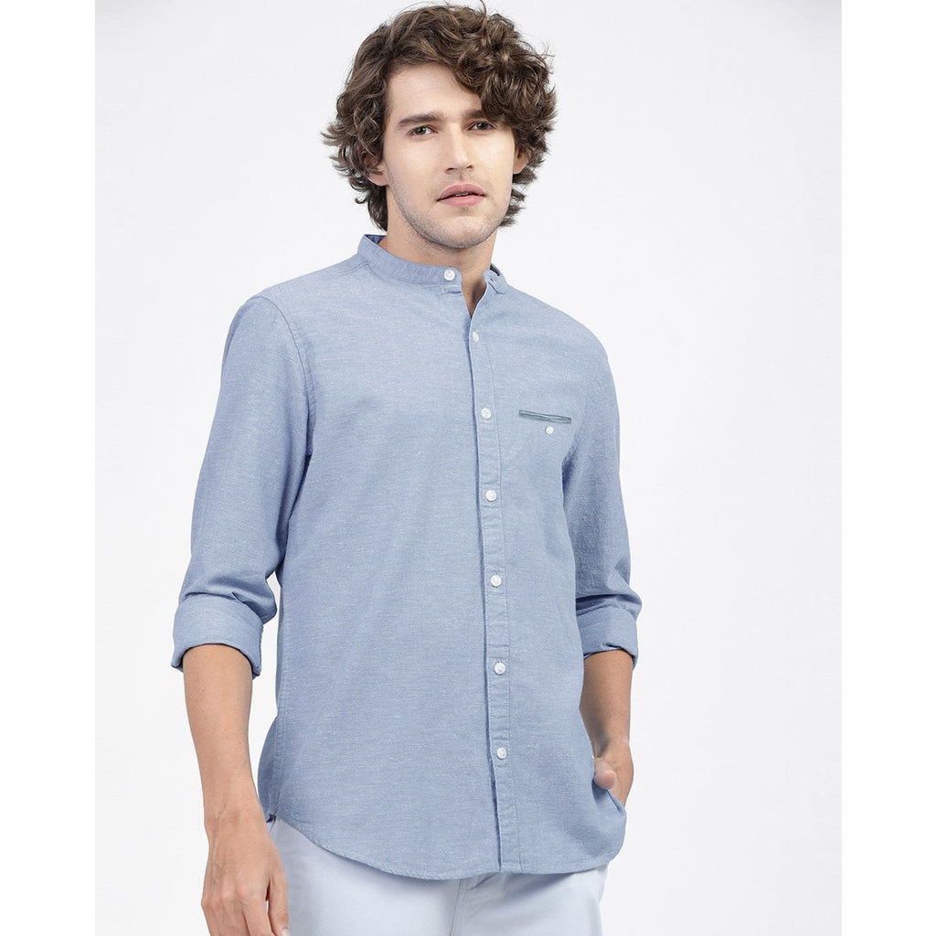 Light Blue Textured Mao Collar Shirt | Montivo Pakistan