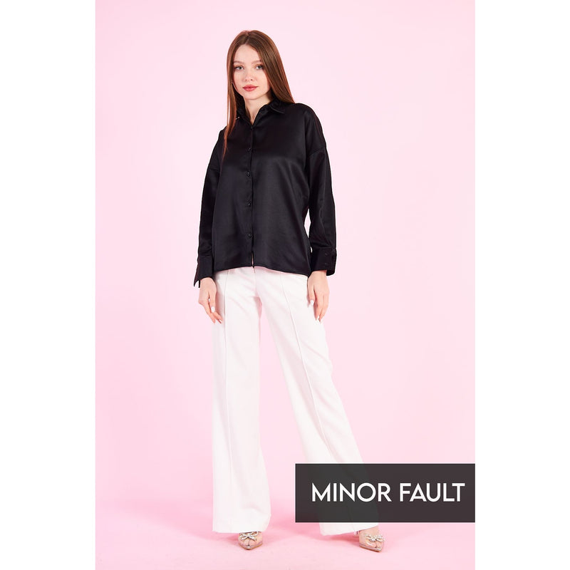 (Minor Fault) Black Button Down Satin Shirt | Montivo Pakistan