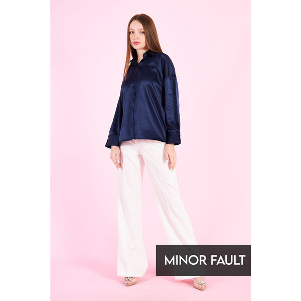 (Minor Fault) Navy Button Down Satin Shirt | Montivo Pakistan