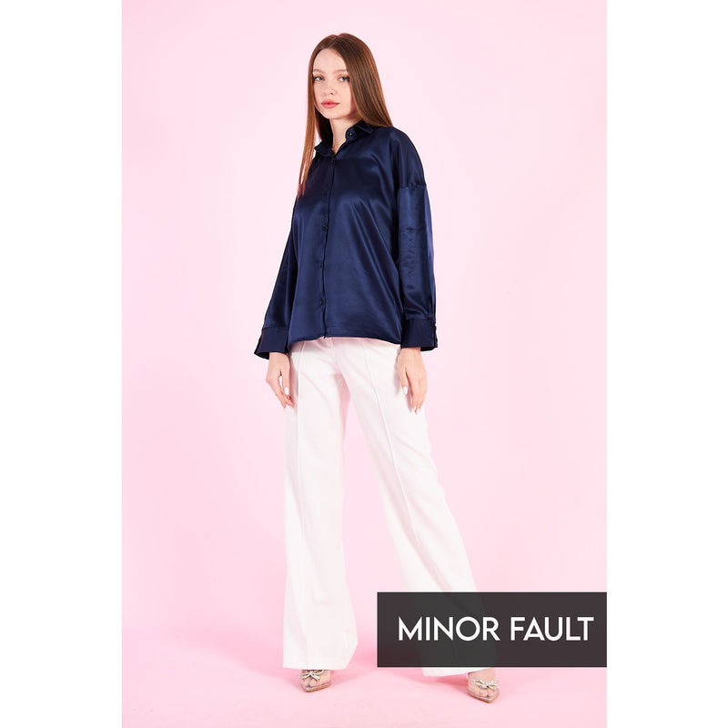 (Minor Fault) Navy Button Down Satin Shirt | Montivo Pakistan