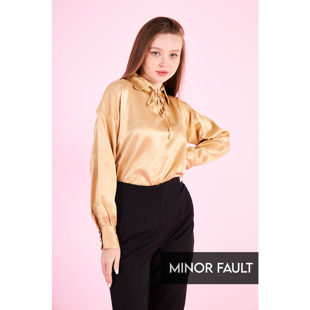 (Minor Fault) Gold Knotted Collar Satin Top | Montivo Pakistan